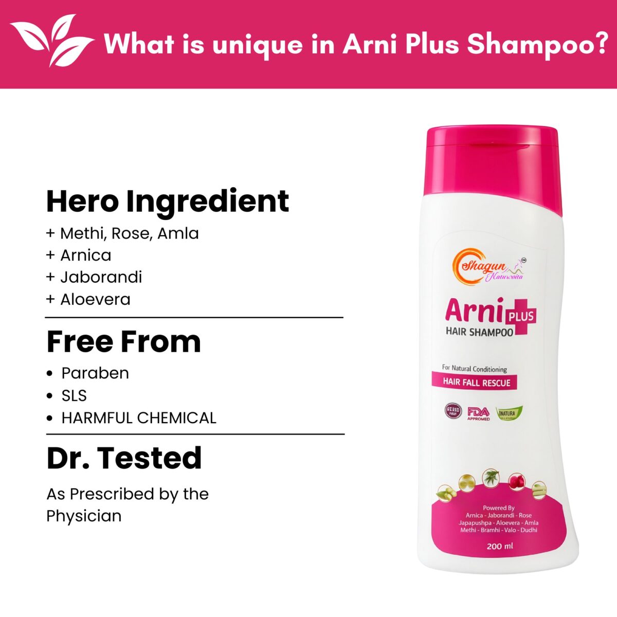 Arni Plus Herbal Shampoo | Reduces Hair Fall & Boosts Growth | With Arnica, Jaborandi, Amla & Hibiscus | Sulphate-Free | 100/200 ml - Image 2
